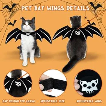 Halloween Cat Costume Bat Wings Witch Cloak Wizard Hat 3 PCS Pet Costumes for Small Cats Kittens Cosplay Halloween Party Decoration Bat Costume Cat Dress Up Accessories
