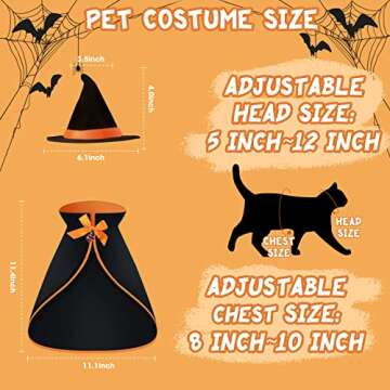 Halloween Cat Costume Bat Wings Witch Cloak Wizard Hat 3 PCS Pet Costumes for Small Cats Kittens Cosplay Halloween Party Decoration Bat Costume Cat Dress Up Accessories
