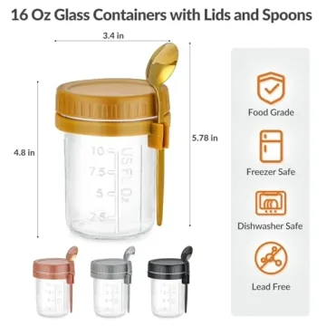 Buy DRKIO Overnight Oats Mason Jars Set 4 Pack 16 Oz