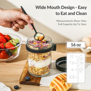 Buy DRKIO Overnight Oats Mason Jars Set 4 Pack 16 Oz