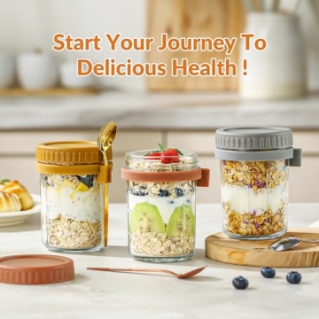 Buy DRKIO Overnight Oats Mason Jars Set 4 Pack 16 Oz