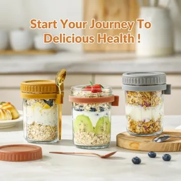 Buy DRKIO Overnight Oats Mason Jars Set 4 Pack 16 Oz
