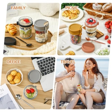 Buy DRKIO Overnight Oats Mason Jars Set 4 Pack 16 Oz