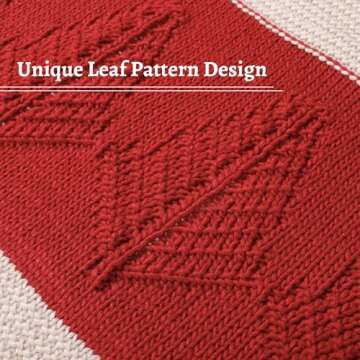 Amélie Home Knit Throw Blanket Red Striped Leaf Texture Blankets Soft Cozy Farmhouse Decorations for Couch Bed Sofa Living Room, 50'' x 60''