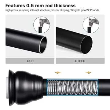 SZXIMU Spring Tension Curtain Rod 27-43 Inch, Never Rust and Non-Slip Shower Curtain Rods with Brushed Metal Round Finial, Black