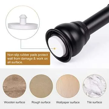 SZXIMU Spring Tension Curtain Rod 27-43 Inch, Never Rust and Non-Slip Shower Curtain Rods with Brushed Metal Round Finial, Black