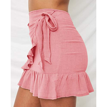 Jeanewpole1 Women's Ruffle Hem Mini Skirt for Summer Fashion