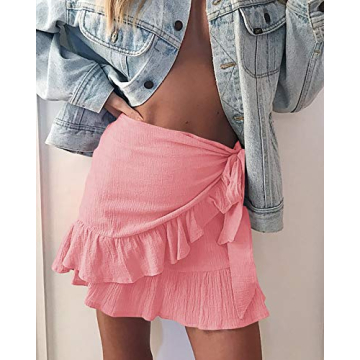 Jeanewpole1 Women's Ruffle Hem Mini Skirt for Summer Fashion
