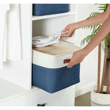 DECOMOMO Storage Bins Fabric Storage Baskets for Shelves, Linen Closet Organization Toys Nursery (Navy Blue and White, Large - 3 Pack)