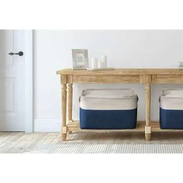 DECOMOMO Storage Bins Fabric Storage Baskets for Shelves, Linen Closet Organization Toys Nursery (Navy Blue and White, Large - 3 Pack)