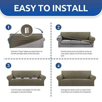 KEKUOU Stretch Oversized Sofa Slipcover 1 Piece Couch Sofa Cover (94"-110") Furniture Protector 4 Seater Sofa with Elastic Bottom for Kids,Pet.Jacquard Checked Pattern Fabric(X Large,Khaki)