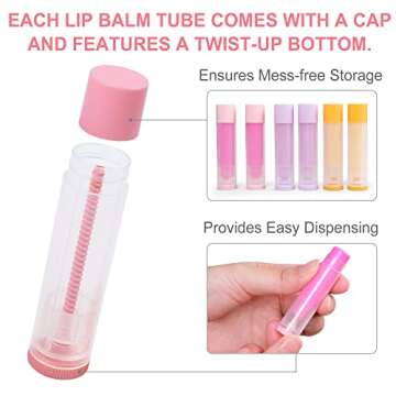 LotFancy Lip Balm Tubes Empty, 60PCS 5.5ml (3/16 Oz), Clear Lip Balm Container Tubes with Pink Caps, BPA Free & Leak Free, Refillable