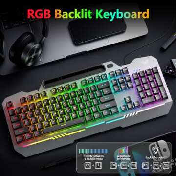 AULA Keyboard, T102 104 Keys Gaming Keyboard and Mouse Combo with RGB Backlit Quiet Computer Keyboar...