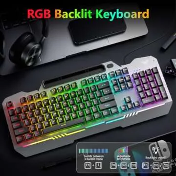 AULA Keyboard, T102 104 Keys Gaming Keyboard and Mouse Combo with RGB Backlit Quiet Computer Keyboar...