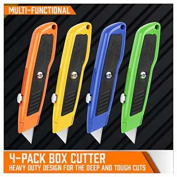 HORUSDY 4-Pack Box Cutter Utility Knife, Heavy Duty Aluminum Shell Retractable Box Cutter for Cardboard, Boxes and Cartons, Extra 10 Blades