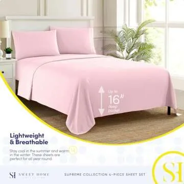 1800 Thread Count Sheet Set – Soft Egyptian Quality Brushed Microfiber Sheets – Luxury Bedding Set with Flat Sheet, Fitted Sheet, Pillow Cases, Full, Pale Pink, Sheet Set