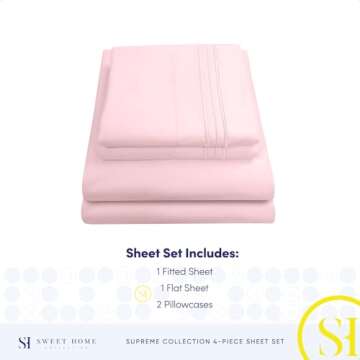 1800 Thread Count Sheet Set – Soft Egyptian Quality Brushed Microfiber Sheets – Luxury Bedding Set with Flat Sheet, Fitted Sheet, Pillow Cases, Full, Pale Pink, Sheet Set