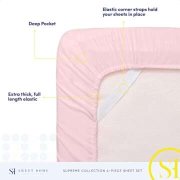 1800 Thread Count Sheet Set – Soft Egyptian Quality Brushed Microfiber Sheets – Luxury Bedding Set with Flat Sheet, Fitted Sheet, Pillow Cases, Full, Pale Pink, Sheet Set