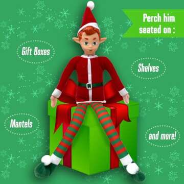 The Original Elf 12" Plush Christmas Elf Doll – Poseable Shelf Sitter with Dangling Legs – Perfe...