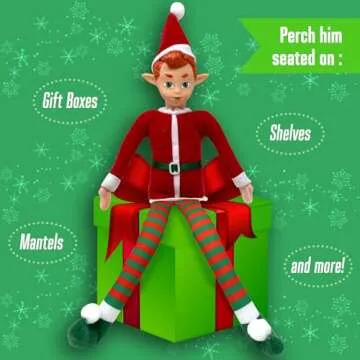 The Original Elf 12" Plush Christmas Elf Doll – Poseable Shelf Sitter with Dangling Legs – Perfe...
