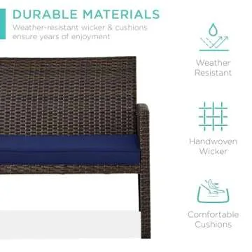 Best Choice Products 4-Piece Outdoor Wicker Patio Conversation Furniture Set for Backyard w/Coffee Table, Seat Cushions - Brown/Navy