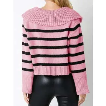Trendy V Neck Striped Sweater for Women in Pink