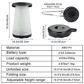 Portable Collapsible Stool with LED Light for 400lbs