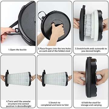 Retractable Folding Stool Portable Stool Collapsible Stool with LED Light 1 Second Open More Sturdy Telescoping Stool Load Capacity 400lbs for Outdoor Fishing Camping Hiking Travelling (Black)