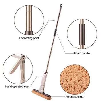 Eyliden Sponge Mop with 1 Extra Reusable Absorbent Sponge Refills, Easy Squeeze, Self Wringing Mops for Kitchen Bathroom Office Hardwood Laminate Tile Marble Ceramic Floors Cleaning