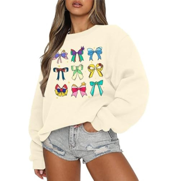 UNIQUEONE Bow Sweatshirt Womens Magic Kingdom Tee Shirt Colorful Pastel Bows Graphic Sweatshirts Ove...