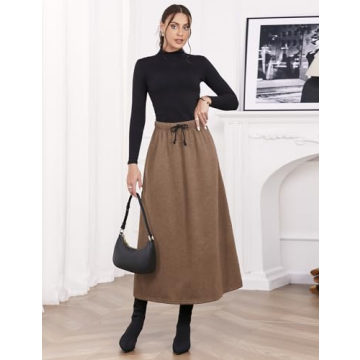 Warm Fleece Lined Maxi Skirt for Women Winter 2022