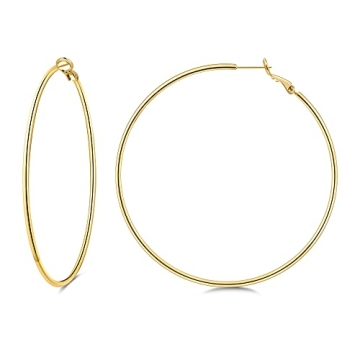 Gacimy Large Big Gold Hoop Earrings for Women 14K Gold Plated, 925 Sterling Silver Post Gold hoops f...