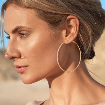 Gacimy Large Big Gold Hoop Earrings for Women 14K Gold Plated, 925 Sterling Silver Post Gold hoops for Women, 70mm Yellow Gold Hoop Earrings for Women