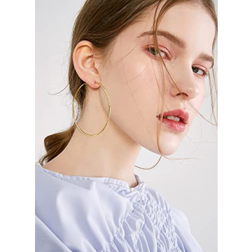 Gacimy Large Big Gold Hoop Earrings for Women 14K Gold Plated, 925 Sterling Silver Post Gold hoops for Women, 70mm Yellow Gold Hoop Earrings for Women