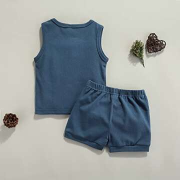 Karesoull Infant Baby Boy Clothes Summer Shorts Set Solid Sleeveless Pocket Tops Cotton Outfit 2PCS (Sleeveless Indigo, 18-24 Months)