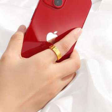 Love Friendship Gold Rings for Women:Wedding Band 18k Gold Ring Cubic Zirconia Stainless Steel Promise Ring Jewelry Birthday Gifts for Women,Size 6-10