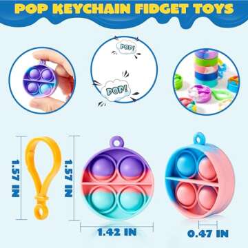 JOYIN Round Pop Fidget Keychain 30 Pack Pop Fidget Toys Bulk Party Favors for Kids 4-8,8-12 Years, G...