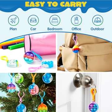 JOYIN Round Pop Fidget Keychain 30 Pack Pop Fidget Toys Bulk Party Favors for Kids 4-8,8-12 Years, Goodie Bag Stuffers Classroom Prizes Birthday Sensory Toys Gifts