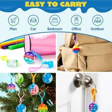 JOYIN Round Pop Fidget Keychain 30 Pack Pop Fidget Toys Bulk Party Favors for Kids 4-8,8-12 Years, Goodie Bag Stuffers Classroom Prizes Birthday Sensory Toys Gifts