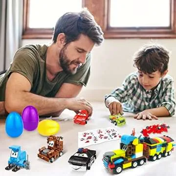 12 Pre-filled Easter Eggs with Building Block Cars for Kids