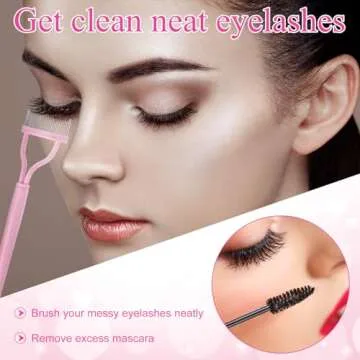 17 Pcs Eyelash Curlers Kit Lash Curler Eyelash Comb Seperator Extension Tweezers Eyebrow Brush Scissors False Eyelashes Applicator Eyebrow Trimmer Silicone Refills Pads for Women(Pink)