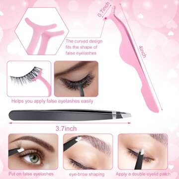 17 Pcs Eyelash Curlers Kit Lash Curler Eyelash Comb Seperator Extension Tweezers Eyebrow Brush Scissors False Eyelashes Applicator Eyebrow Trimmer Silicone Refills Pads for Women(Pink)