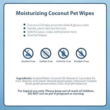 Best Pet Supplies 8" x 9" Pet Grooming Wipes for Dogs & Cats, 100 Pack, Plant-Based Deodorizer for Coats & Dry, Itchy, or Sensitive Skin, Clean Ears, Paws, & Butt - Moisturizing Coconut