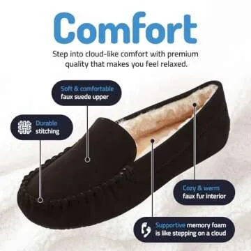 Floopi Women Slippers Moccasins - Soft Faux Fur Lining & Cozy Memory Foam at Home & Outdoors