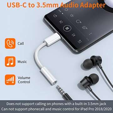 JXMOX USB Type C to 3.5mm Female Headphone Jack Adapter (2-Pack), USB C to Aux Audio Dongle Cable Co...