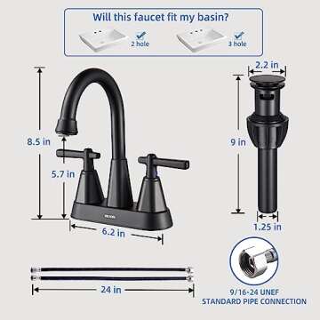 Matte Black Bathroom Sink Faucet by SBOSBO for 3 Hole Sinks