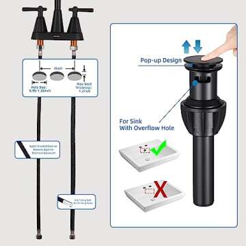 Matte Black Bathroom Sink Faucet by SBOSBO for 3 Hole Sinks