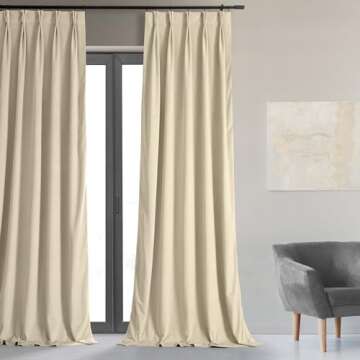 HPD Half Price Drapes Velvet Blackout Curtains/Drapes - 108 Inches Long 1 Panel Blackout Curtain Signature Pleated for Living Room & Bedroom - 25W X 108L, Ecru