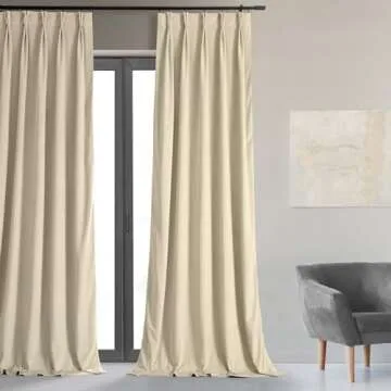 HPD Half Price Drapes Velvet Blackout Curtains/Drapes - 108 Inches Long 1 Panel Blackout Curtain Signature Pleated for Living Room & Bedroom - 25W X 108L, Ecru