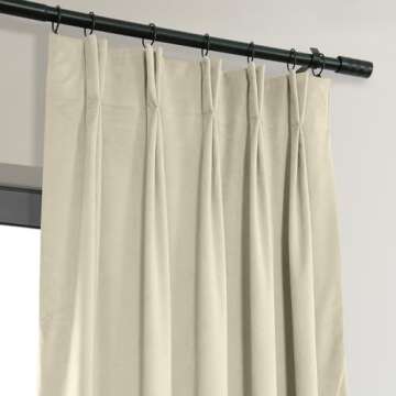 HPD Half Price Drapes Velvet Blackout Curtains/Drapes - 108 Inches Long 1 Panel Blackout Curtain Signature Pleated for Living Room & Bedroom - 25W X 108L, Ecru